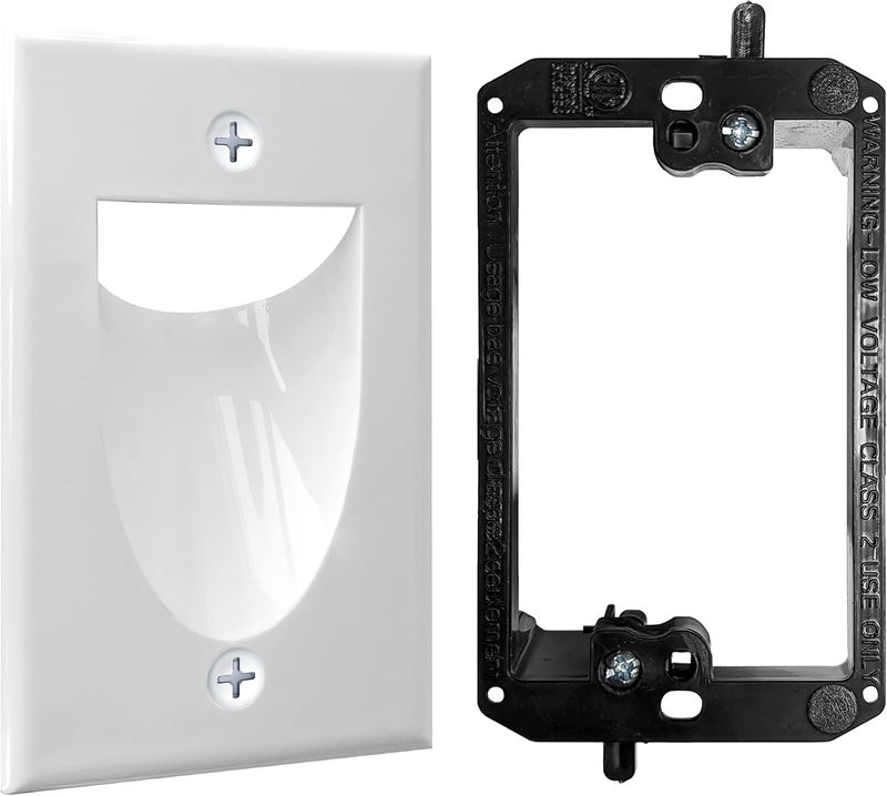 Best Mounts 1 Pack Wall Plate Cable Pass Through with Bracket - In Wall Cable Management Kit - Recessed Cable Wall Plate Pair with Single Gang Low Voltage Mounting Bracket - Decorator Cover for Low Voltage Cables - Image 1